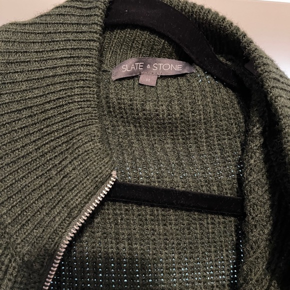 Men’s Wool-Blend Slate & Stone Zip-Up Dark Green Cardigan in Medium - Picture 2 of 2